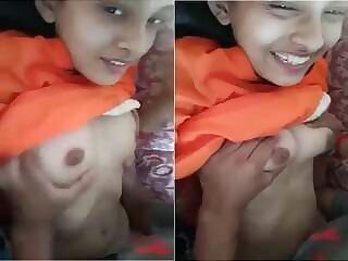 Cute Desi Indian Girl pushes her breasts and fucks hard in the anus with her Lover